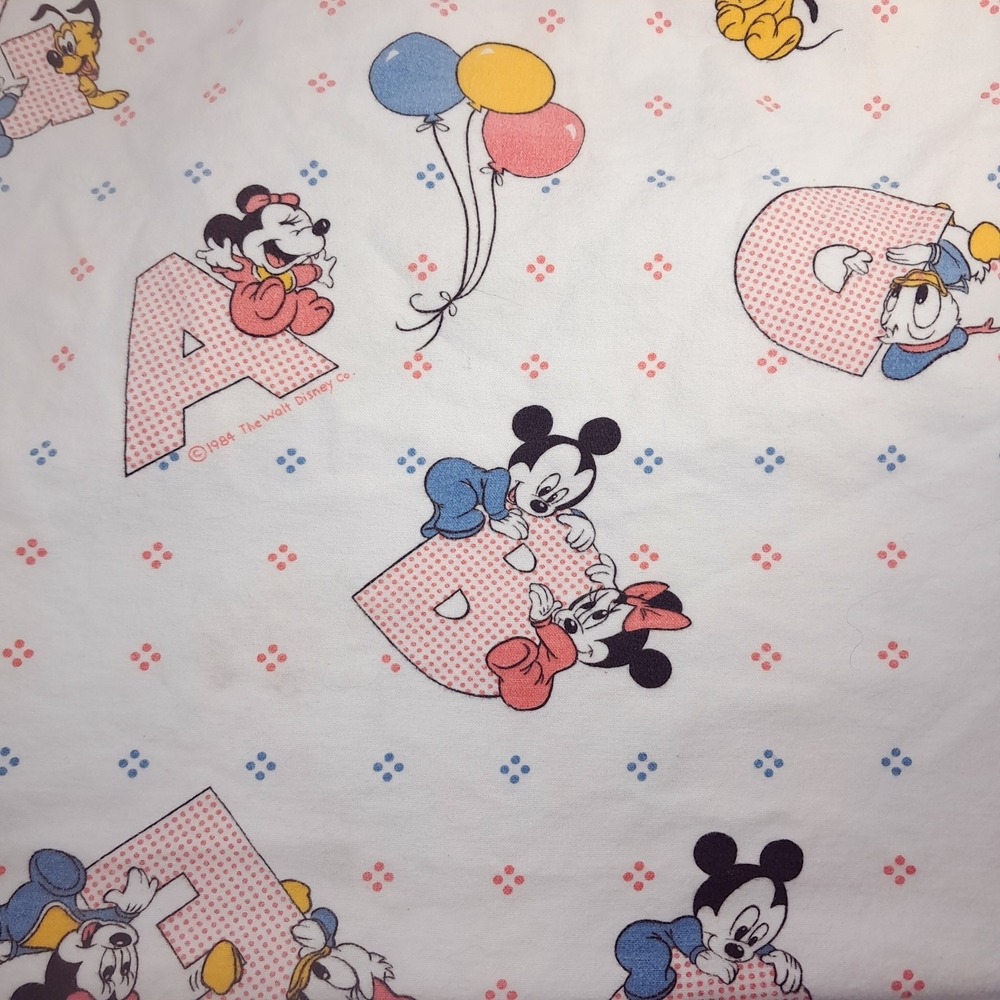 Vintage Disney baby Mickey Minnie Pluto Blanket ABC's Dundee flannel pastel 1984